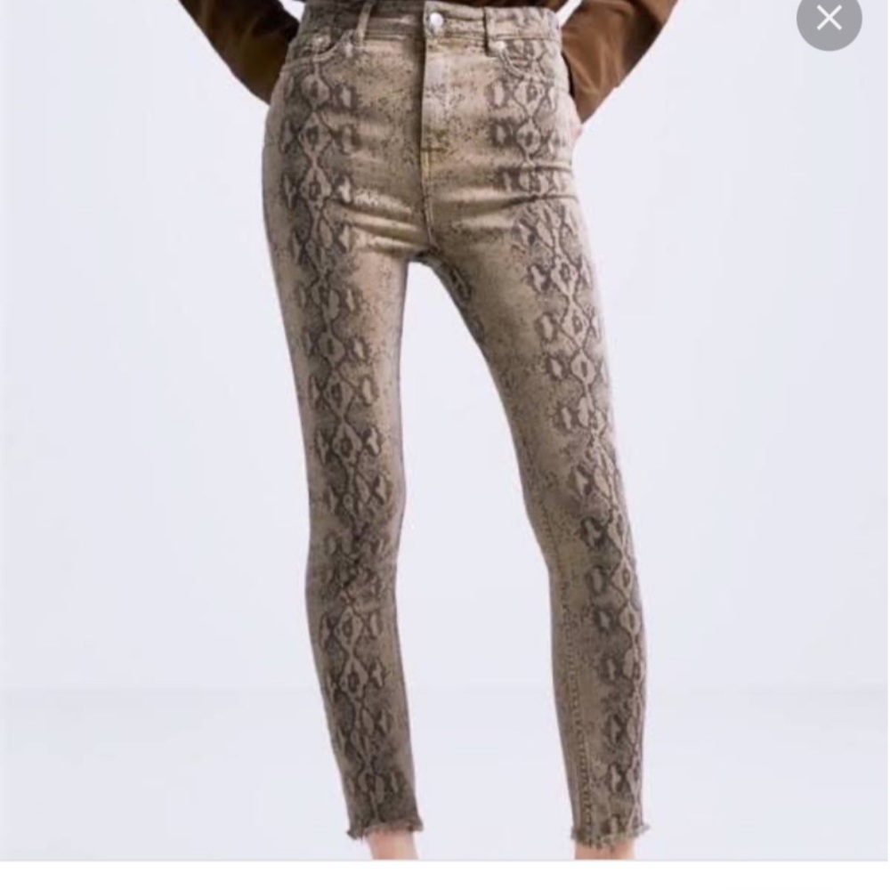 Zara python snake print high waist skinny jeans